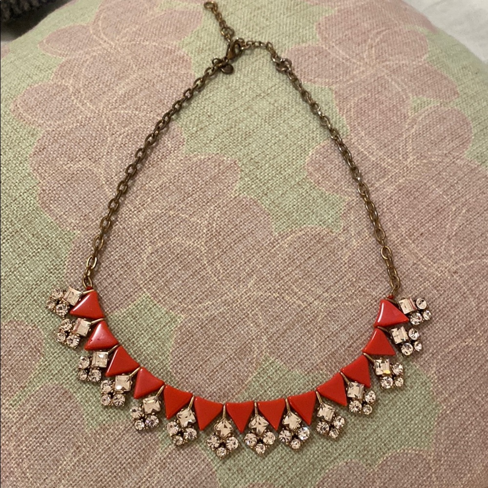 J. Crew Coral Red and Crystals Necklace